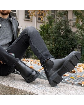 LeatherLux Erkek Siyah Deri Bot