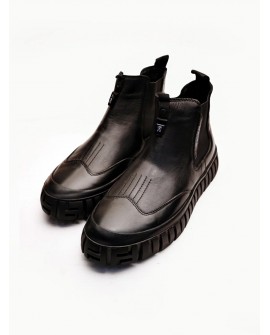 BOY UZATAN  SİYAH DERİ KIŞLIK BOT